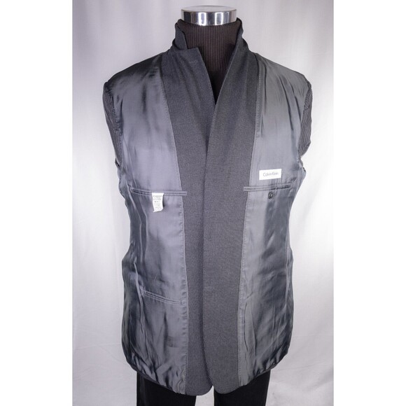Calvin Klein Sport Coat Mens 42R Gray Micro Check Poly Blend 2 Button Dual-Vent - Picture 9 of 13